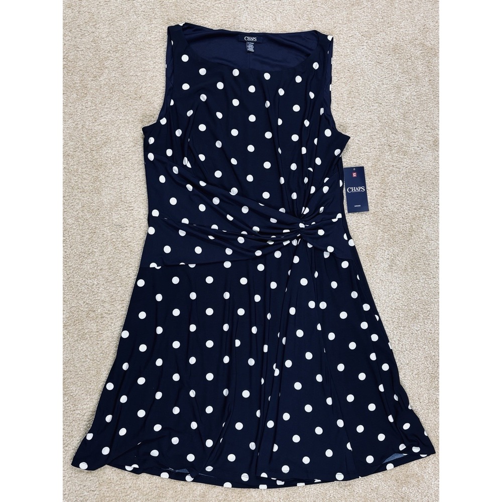 Chaps Polka Dot Sleeveless Dress Size XL Blue - NWT